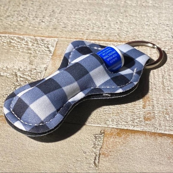 5 for $25 Lip Balm Holder Keychains Lipstick Keyring Gingham - Picture 2 of 5